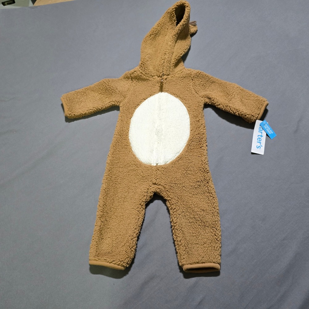 Carter's Reindeer Sherpa Fleece Jumpsuit Baby 6M Brown Hooded 1R568210